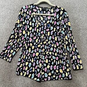 Vtg CitiKnits Cardigan Sweater Women Medium Abstract Animal Print Button Up